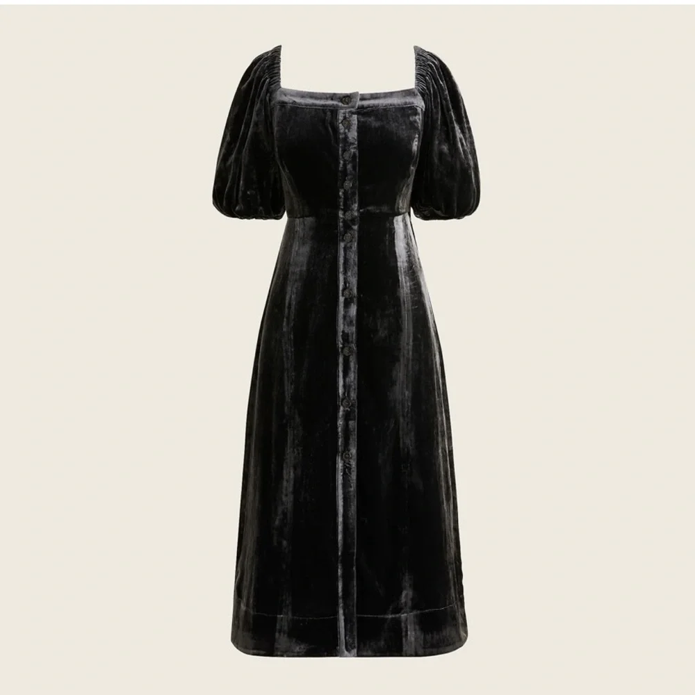 J. Crew Puff-sleeve Velvet Dress in Black